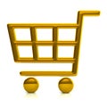 3D illustration gold shopping cart concept