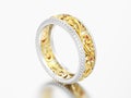 3D illustration gold and silver engagement wedding band ring wit