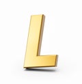 3D illustration of a golden alphabet L on white isolated background Royalty Free Stock Photo