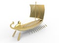 3d illustration of golden egyptian boat.