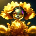 3d illustration of a golden girl in a hat with a flower Generative AI