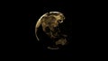 3D illustration of golden globe of the Earth planet from particulars on dark bac