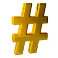 3d illustration golden hashtag sign