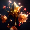 3d illustration of golden lily flower on black background with bokeh effect AI generated