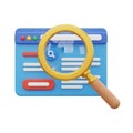 3D Magnifying Glass Over a Blue Web Browser Window with Search Results on White Background Royalty Free Stock Photo
