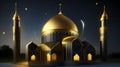 3d illustration of golden mosque at night. Ramadan Kareem background