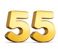 3d illustration of golden number fifty five or 55 isolated on white background with shadow.