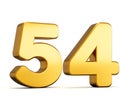 3d illustration of golden number fifty four or 54 isolated on white background with shadow.