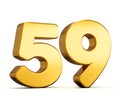 3d illustration of golden number fifty nine or 59 isolated on white background with shadow.