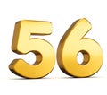 3d illustration of golden number fifty six or 56 isolated on white background with shadow.