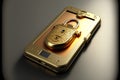 3d illustration of golden padlock on mobile phone over dark background