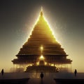 3D illustration of a golden pagoda in a foggy day AI generated