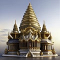 3d illustration of a golden pagoda in the middle of the sky Generative AI