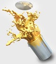 3d illustration of golden paint busting from a paint buckets