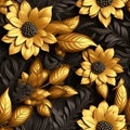 3d illustration of yellow flowers over a black background, a seamless floral pattern Generative AI Royalty Free Stock Photo