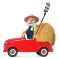 3D illustration funny old grandfather of the farmer on car Royalty Free Stock Photo