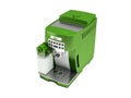 3d illustration of green automatic coffee machine with milk on white background no shadow