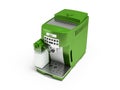 3d illustration of green automatic coffee machine with milk on white background with shadow