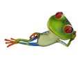3d illustration of a green cartoon frog laying down. Royalty Free Stock Photo