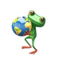 3D Illustration Green Frog with Globe Royalty Free Stock Photo