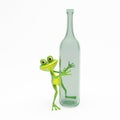 3D Illustration Green Frog with a Green Bottle Royalty Free Stock Photo
