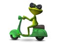 3D Illustration Green Frog On A Motor Scooter