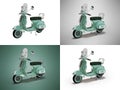 3d illustration of green group scooter for delivery on trunk in the city of different colors