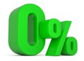 0% 3d illustration. Green zero percent special Offer on white background Royalty Free Stock Photo