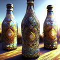 3d illustration of a group of glass bottles with a floral pattern AI Generated