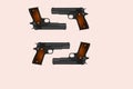 3d illustration of a group of pistols in different positions.