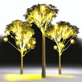 3d illustration of a group of trees with yellow lights in the background generative AI