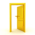 3D illustration of a half opened golden door