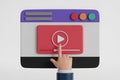 3D Illustration of a Hand Clicking a Play Button on a Video Player Interface Royalty Free Stock Photo