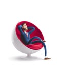 3d illustration. Handsome businessman Billy sitting in an egg chair and resting in a calm pose. Royalty Free Stock Photo