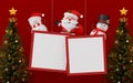 Hanging blank photo frame with Santa Claus, snowman and Christmas tree Royalty Free Stock Photo
