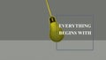 Hanging Swaying Light Bulb with text, everything begins with an idea