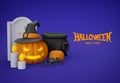 3D illustration Happy Halloween poster or banner template Royalty Free Stock Photo