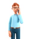 3D illustration of happy man talking on the phone. Close up portrait of cute smiling businessman using smartphone