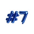 3d illustration of 7 hashtag blue balloons isolated on white background