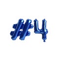 3d illustration of 4 hashtag blue balloons isolated on white background