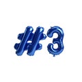 3d illustration of 3 hashtag blue balloons isolated on white background