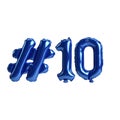 3d illustration of 10 hashtag blue balloons isolated on white background