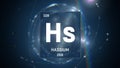 Hassium as Element 108 of the Periodic Table 3D illustration on blue background Royalty Free Stock Photo