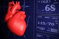 3d illustration of heart, on background of electrocardiogram. Medical monitor.