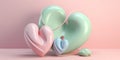 3D Illustration Hearts In Pastel Colors