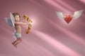 3D Illustration , hearts pierced by arrow  of shooting cupid Royalty Free Stock Photo