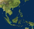 3D illustration of a highly detailed map of Southeast Asia. Satellite view. Improved lighting and shadows Royalty Free Stock Photo