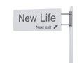 3D Illustration. Highway Sign, the next exit new life. Isolated