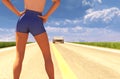 Hitchhiker woman on highway