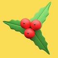 3D Illustration Of Holly Berry Over Yellow